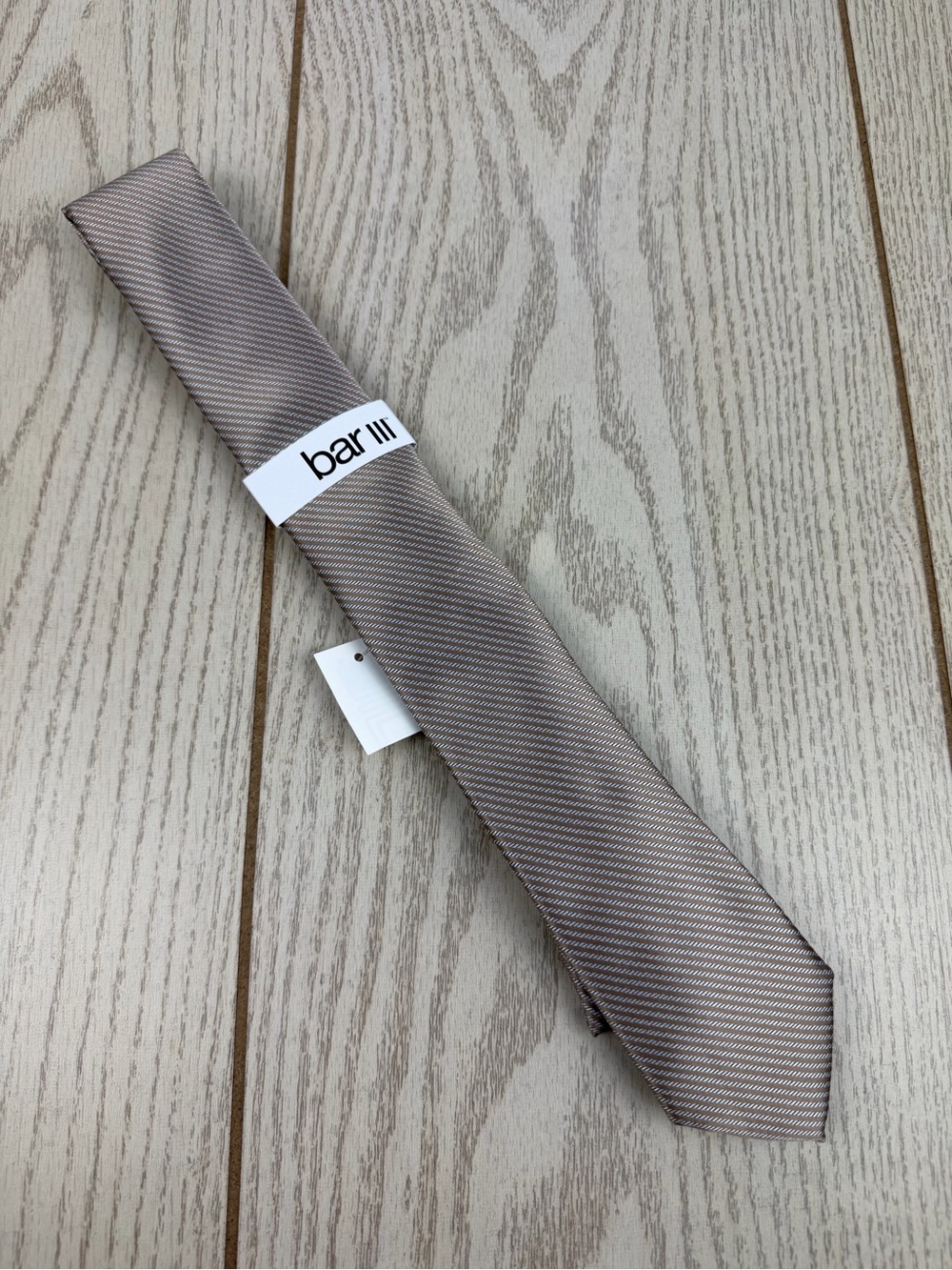 863 Bar III Men's Tie Carlisle Stripe 260 Taupe $55 Polyester Skinny Slim
